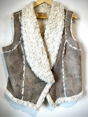Scully Taupe and Cream Faux Shearling Vest